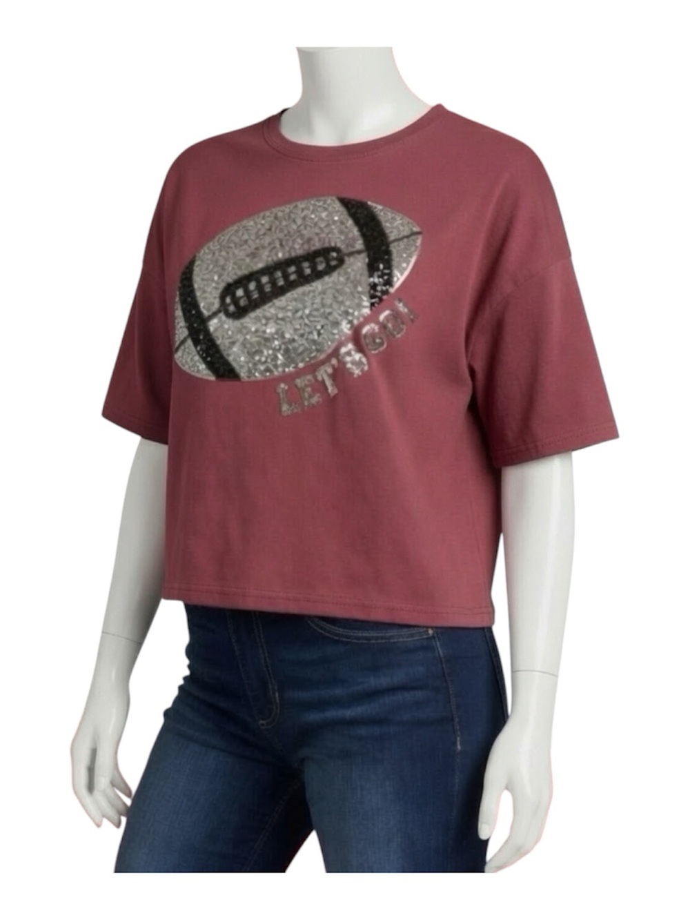 PEACH LOVE CALIFORNIA maroon sequin football crop top S M L